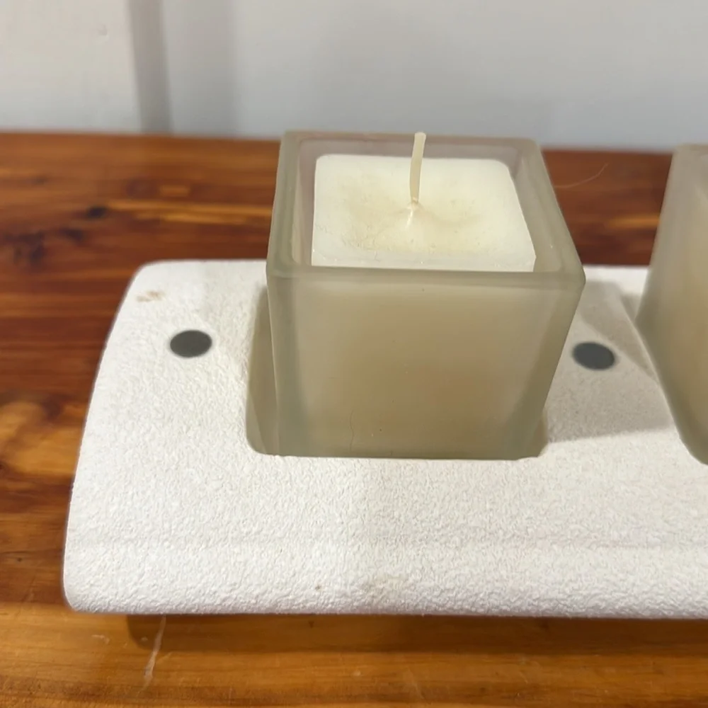 PartyLite White Pillows Candle Holder w/ 2 Square Votives